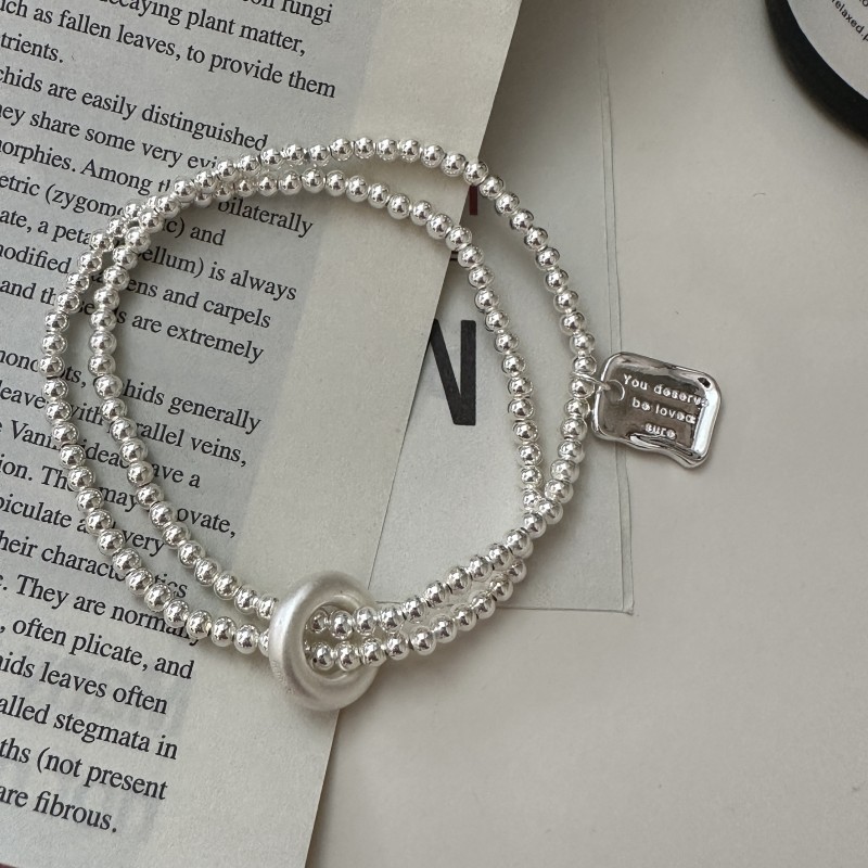 Minimalist Geometric Elastic S925 Sterling Silver Double Strand Beaded Bracelet