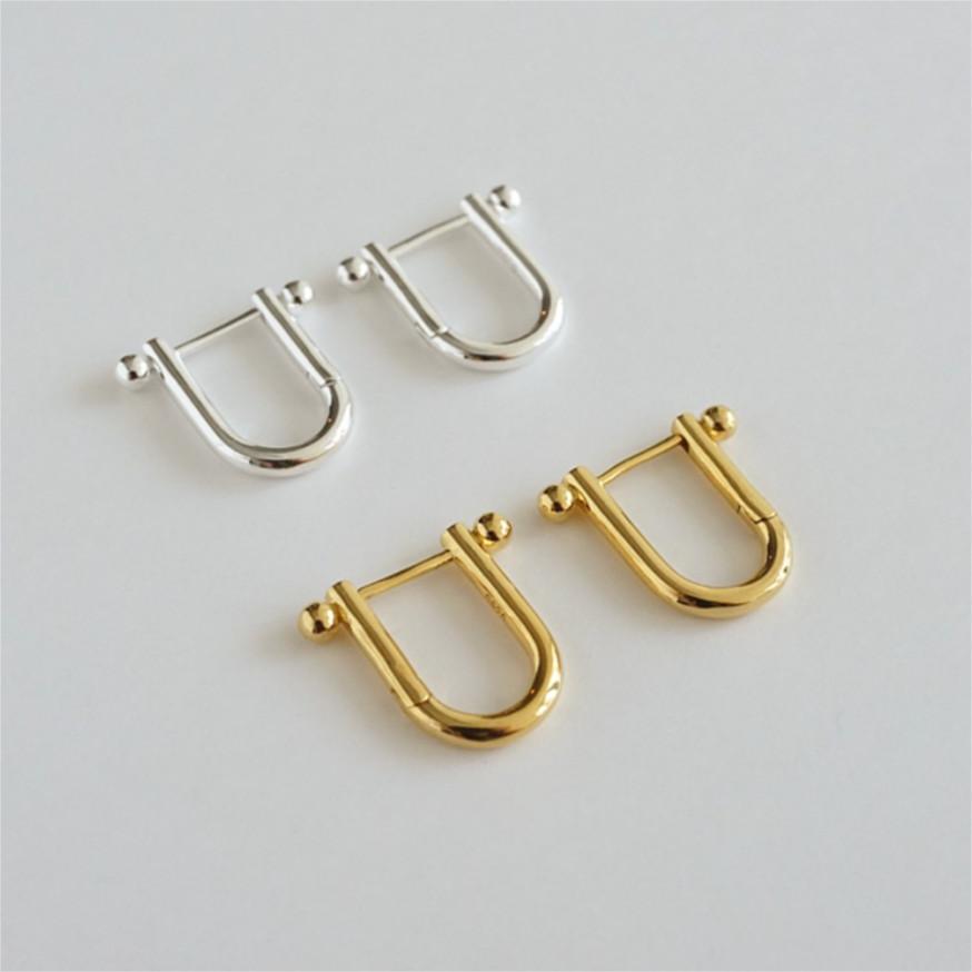 U Shape Geometric 925 Sterling Silver Minimalist Korean Style Fashionable Earrings