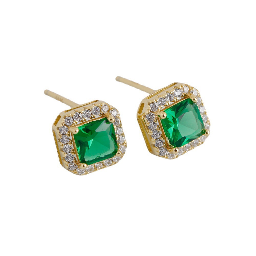 Geometric Square Zirconia 925 Sterling Silver Stud Earrings