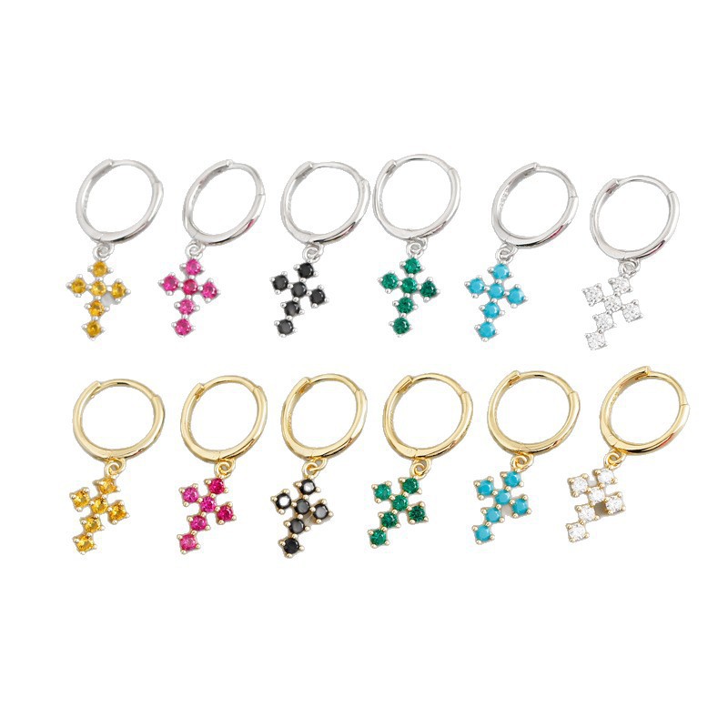 Cross shaped Geometric Amazing Crystals 925 Sterling Silver Earrings