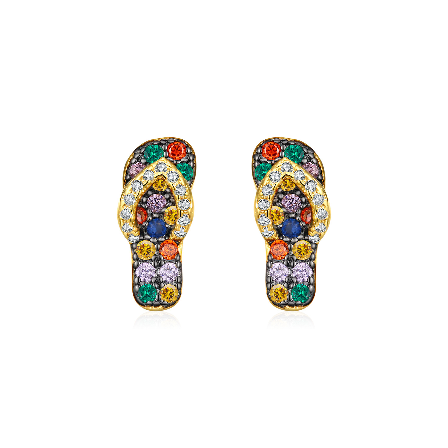 Colorful Skateboard Style Amazing Crystals Gold Plated 925 Sterling Silver Earrings