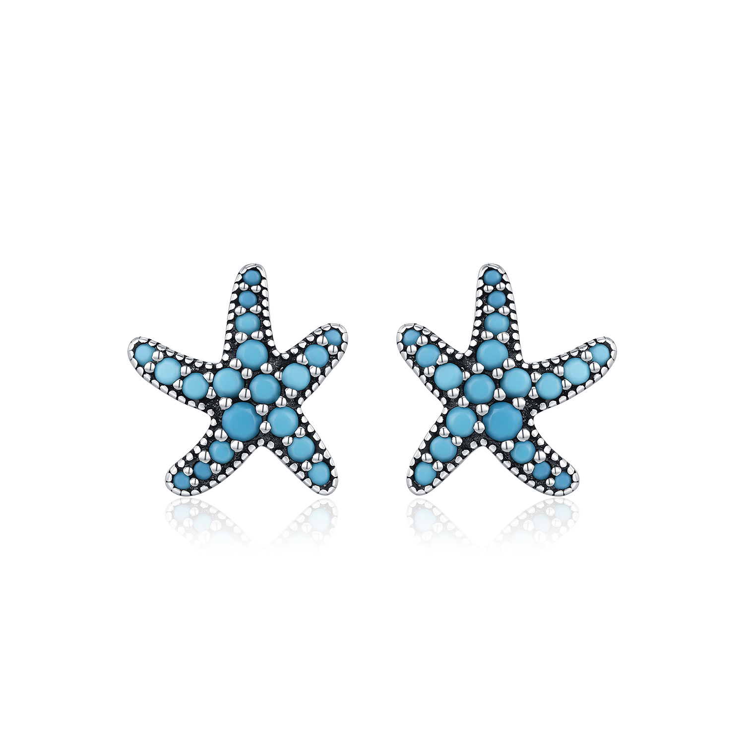 Retro Star Shaped Synthetic Turquoise 925 Sterling Silver Ocean Earrings