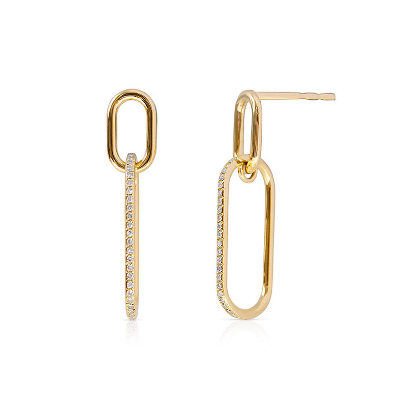 Fashion Commuter Elegant Modern Minimalist Jewelry Geometric Double Oval Link Amazing Crystals 925 Sterling Silver Drop Stud Earrings