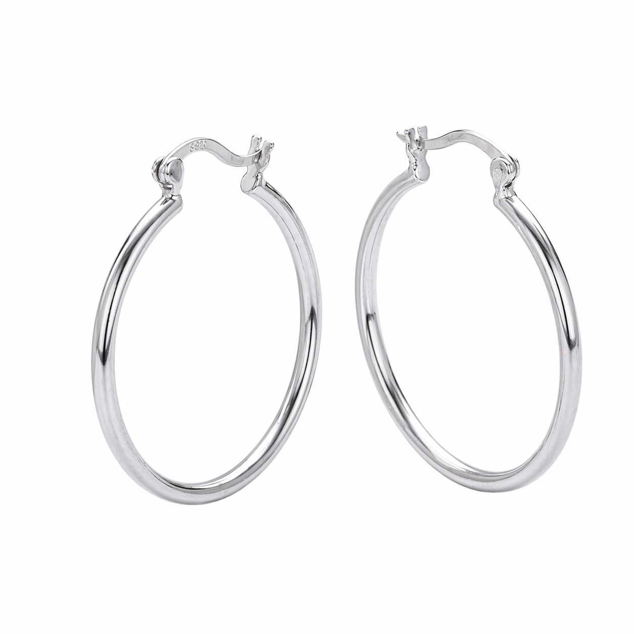 Pure Metal Classic Hollow Tube Hoop Earrings 925 Sterling Silver White Gold Or Yellow Gold Plated Round Geometric Minimalist Hoop Earrings