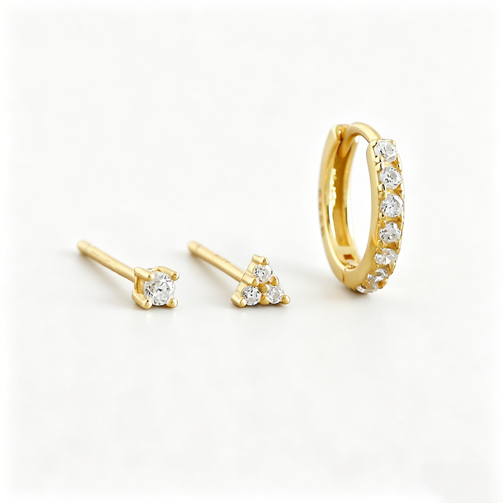 Geometric Amazing Crystals Mini Hoop And Stud Earrings Set 925 Sterling Silver Earrings