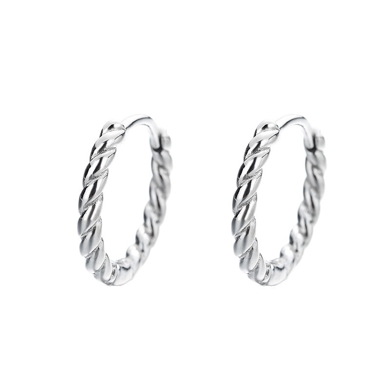 Pure Metal Twisted C Shape Hoop Earrings S925 Sterling Silver Minimalist Rope Texture Wave Design Earrings