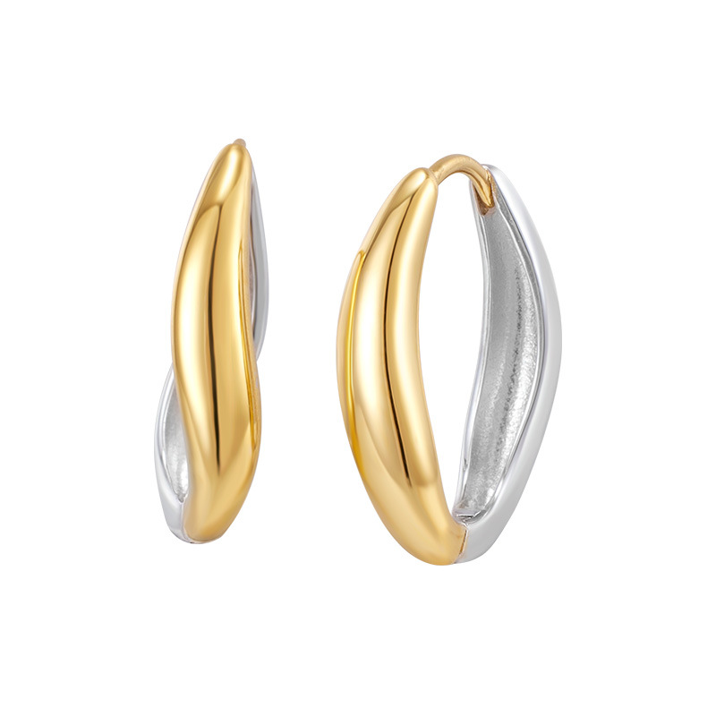 Geometric 925 Sterling Silver 18K Gold MinimalistModern Two-Tone Sculptural Hoop Earrings