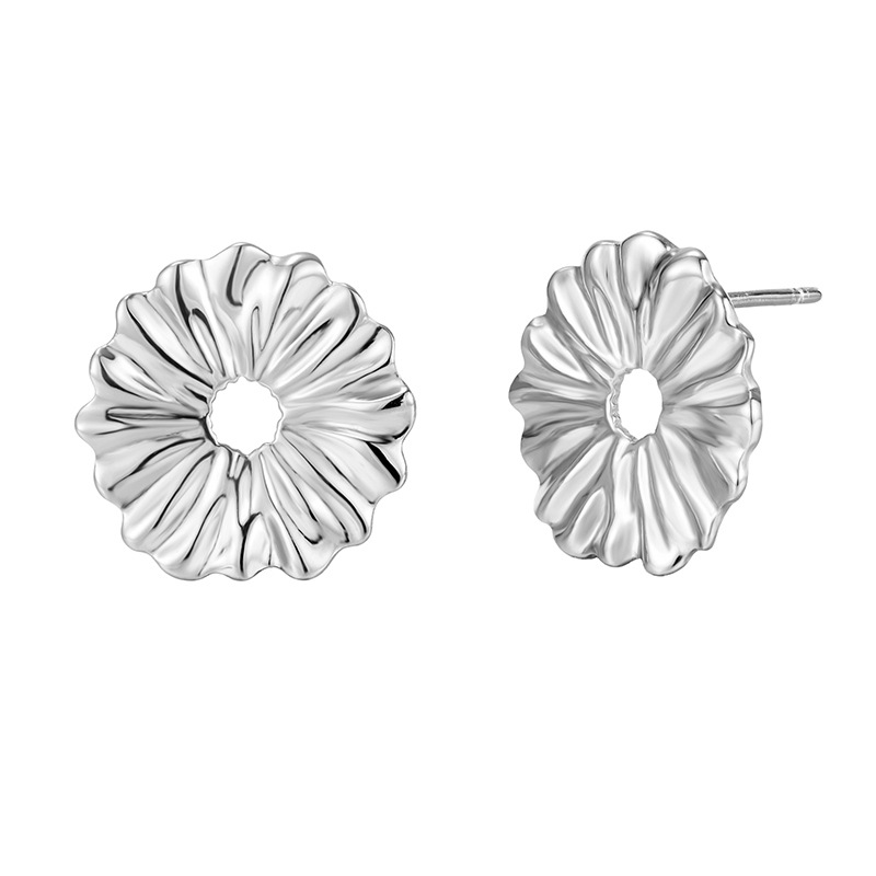 925 Sterling Silver Geometric Round Hollow Center Minimalist Elegant Fashion Jewelry Daisy Flower Textured Stud Earrings