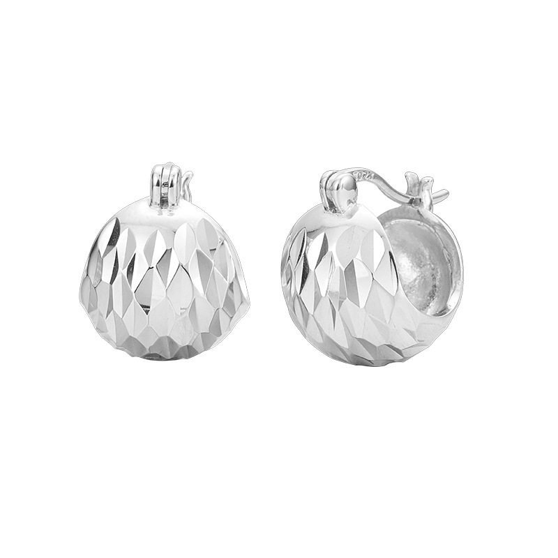 Minimalist Modern Solid 925 Sterling Silver Geometric Faceted Dome Huggie Hoop Earrings
