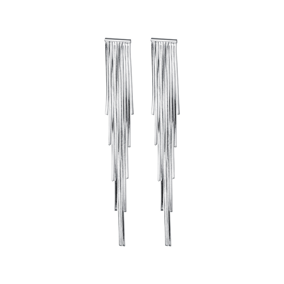 Geometric Line Drop Design S925 Silver Long Snake Chain Tassel Stud Earrings