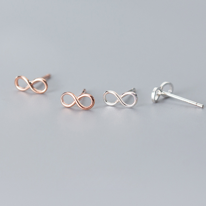 Minimalist Pure Metal Infinity Symbol S925 Silver Stud Earrings