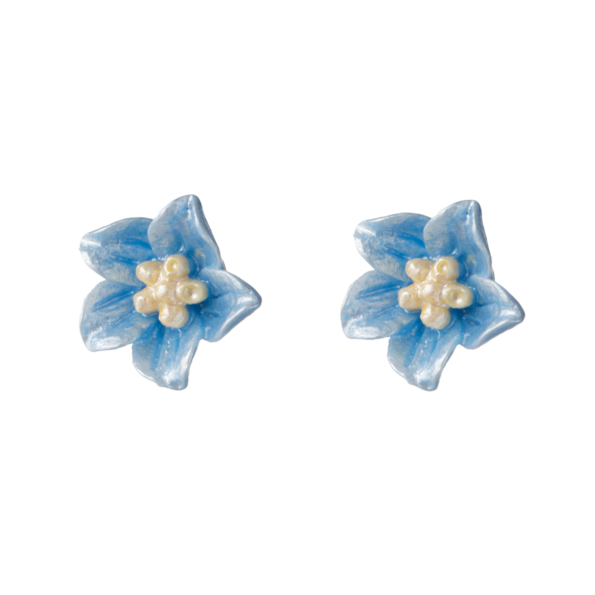 Blue Flower S925 Sterling Silver Delicate Blossom Ear Stud Earrings