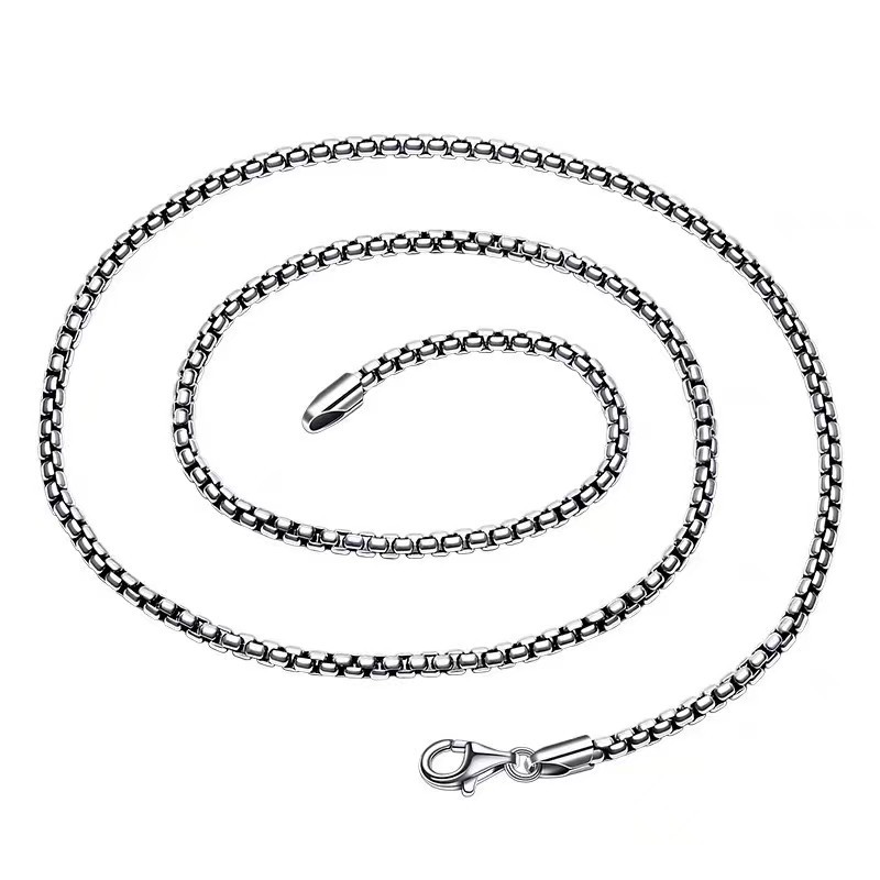 Geometric Circle Box Chain 925 Sterling Silver Necklacee