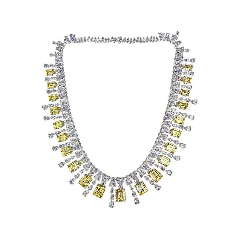 Inlaid with yellow emeralds and pear-shaped Amazing Crystals 925 sterling silver Necklace