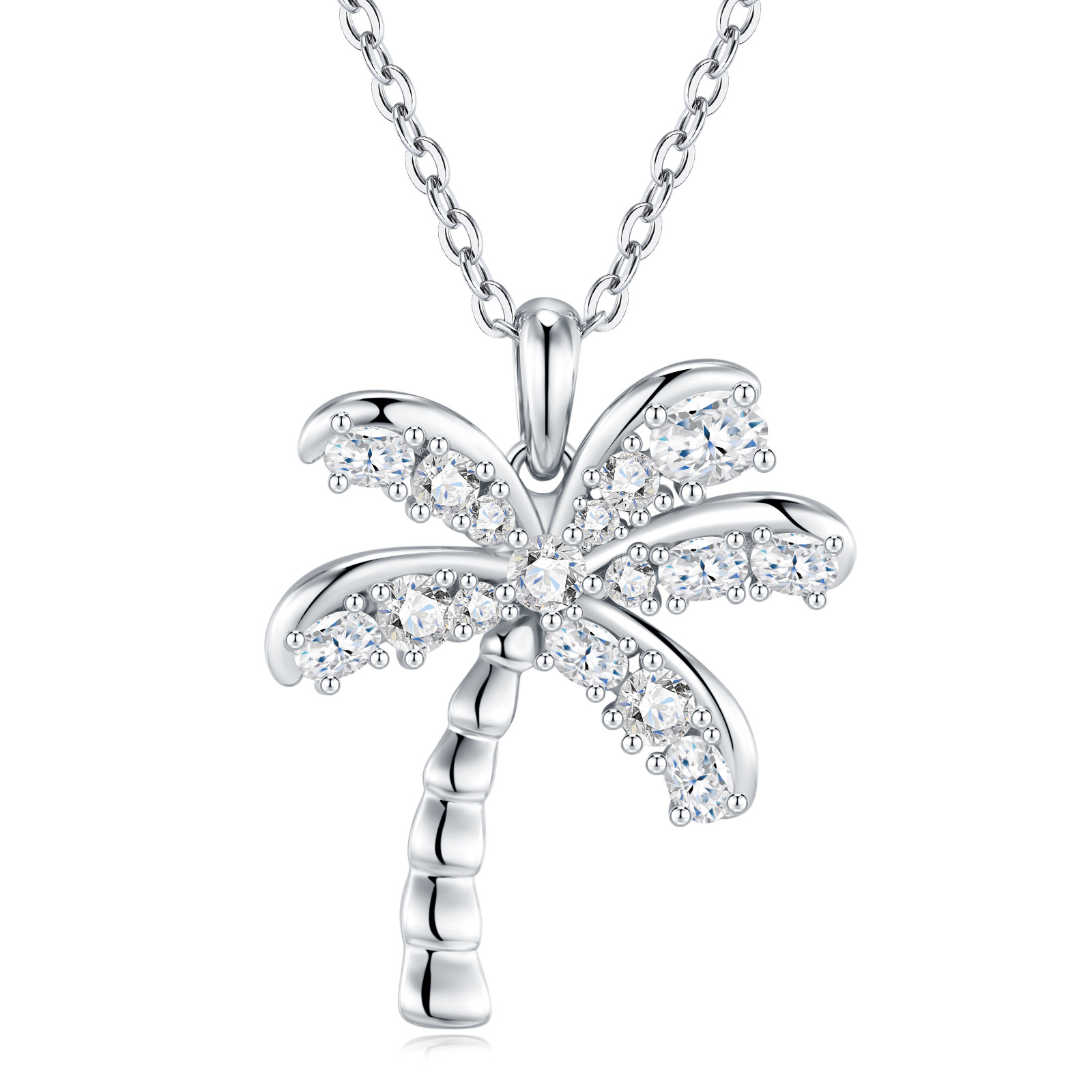 Palm Tree Morganite 925 Sterling Silver Necklace Tropical Coconut Tree Collar Necklace