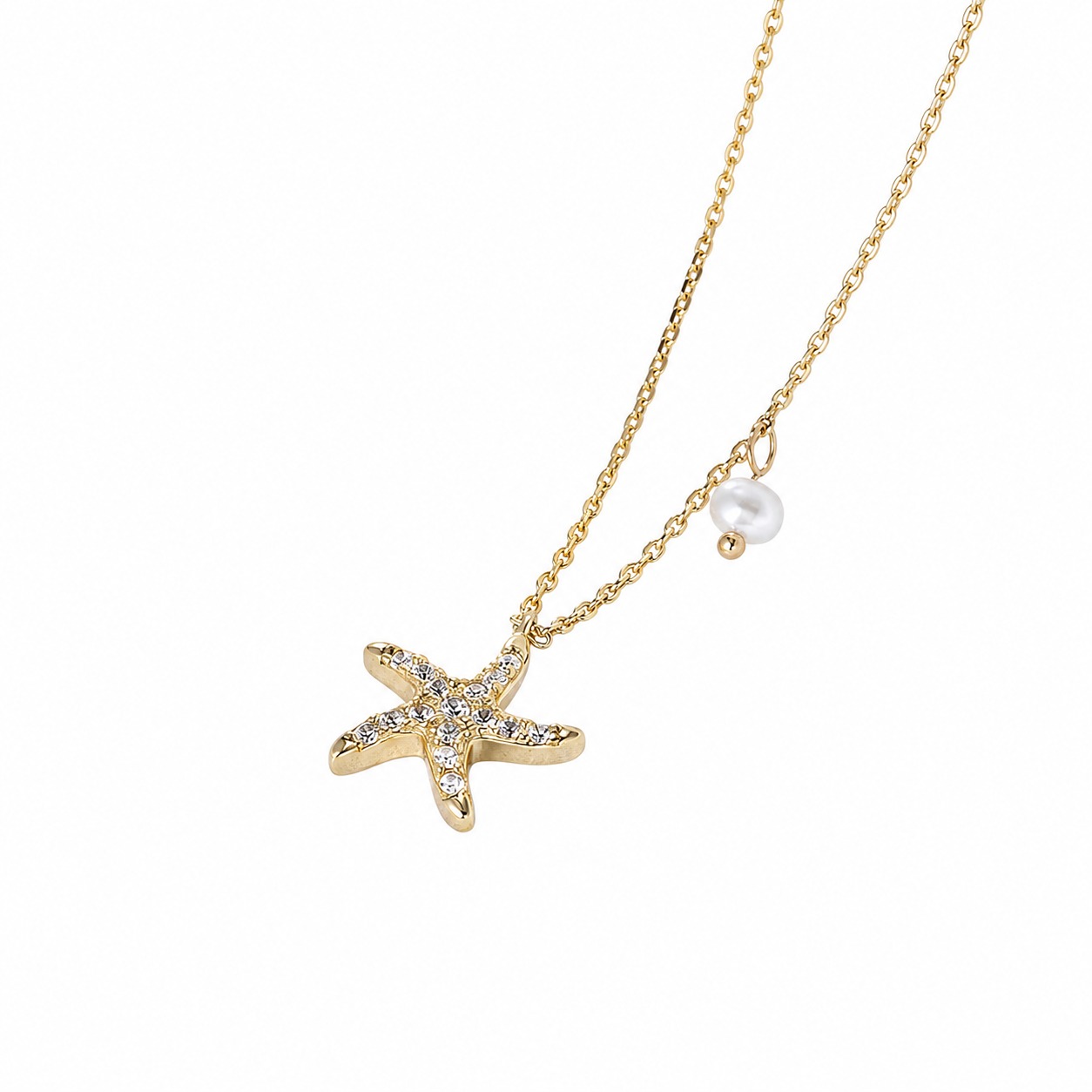 Starfish Pearl Amazing Crystals 925 Sterling Silver Elegant Short Collar Chain Necklace