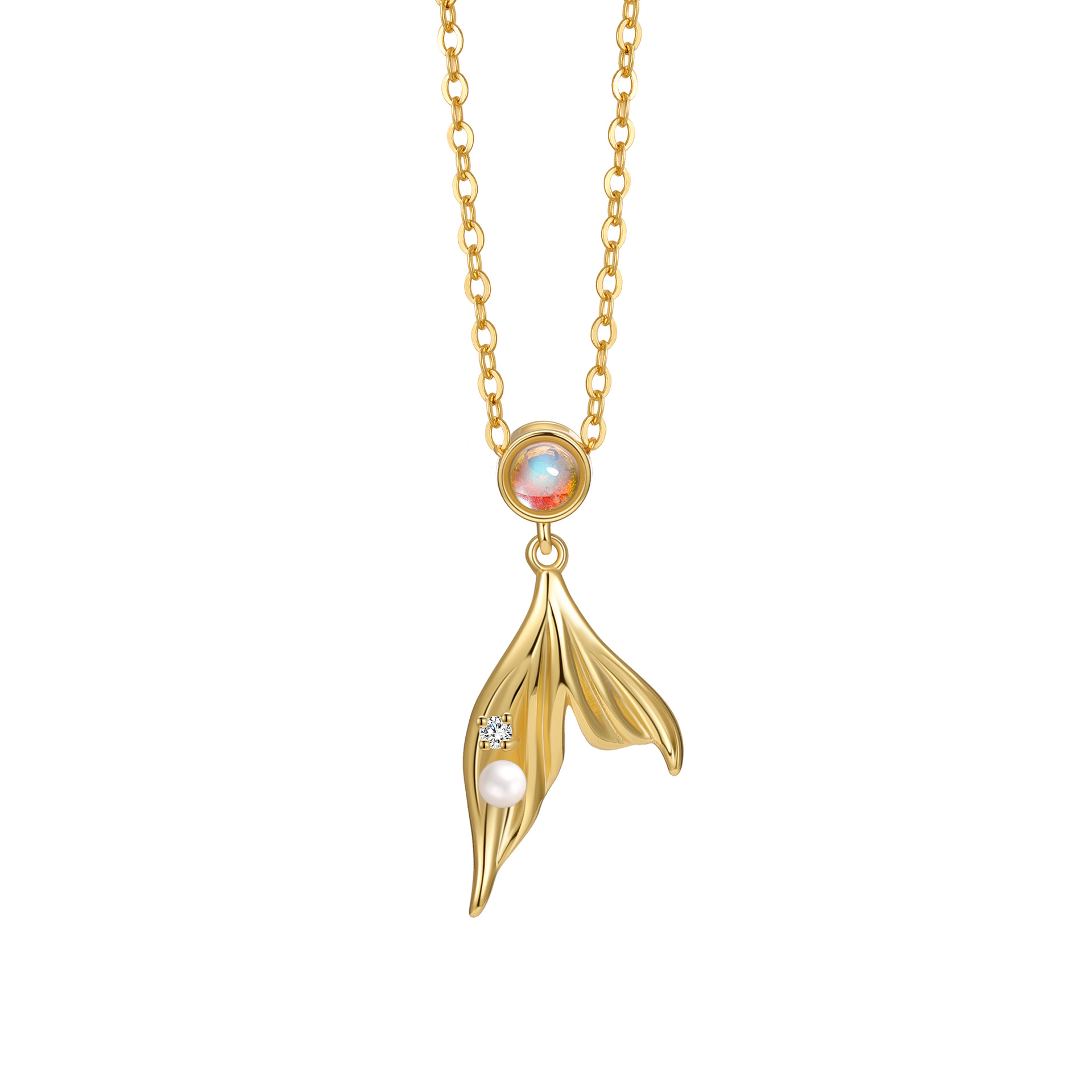 Mermaid Tail Pearl 925 Sterling Silver Necklace Semi Transparent Round Decorative Fashion Simple Pendant Necklace