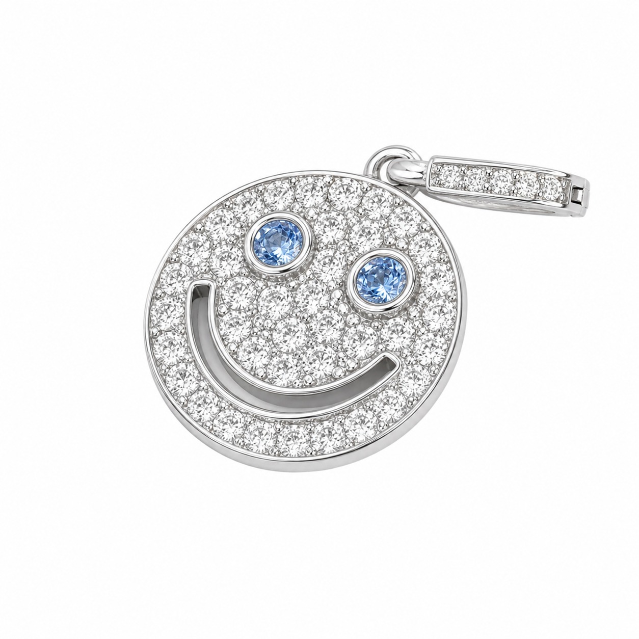 925 Sterling Silver Blue Smiley-Face Zirconia Round Elegant and Sweet Necklace Pendant