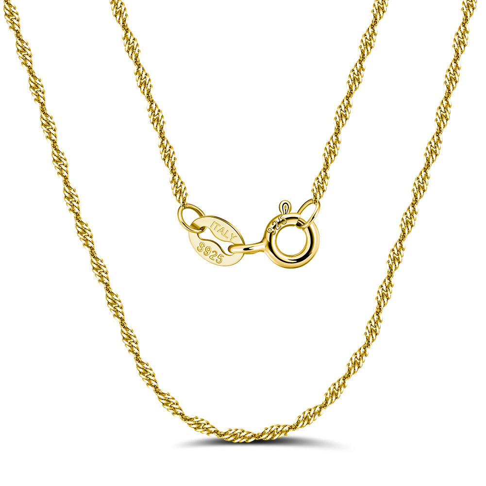 Pure Metal 925 Sterling Silver Water Wave Chain Necklace Mirror Polished Minimalist Geometric Collarbone Necklace