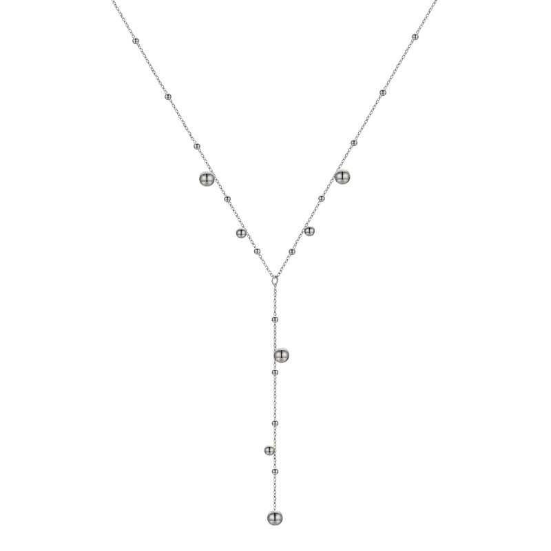 Pure Metal Geometric Tassel Bead Drop Y Necklace 925 Sterling Silver Long Flowing Chain Necklace