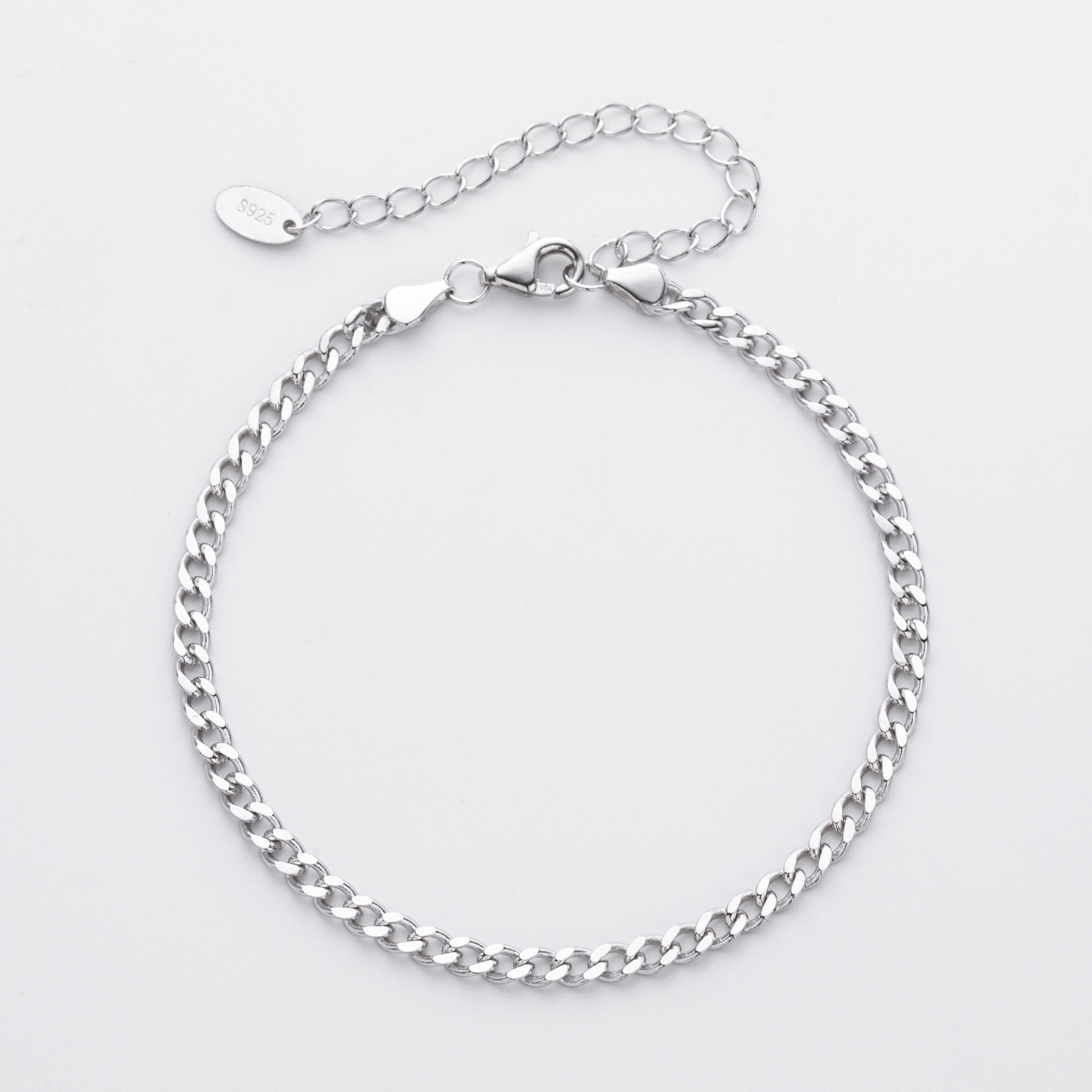 Classic Cuban Link Minimalist Unisex Adjustable Chain 925 Sterling Silver Bracelet