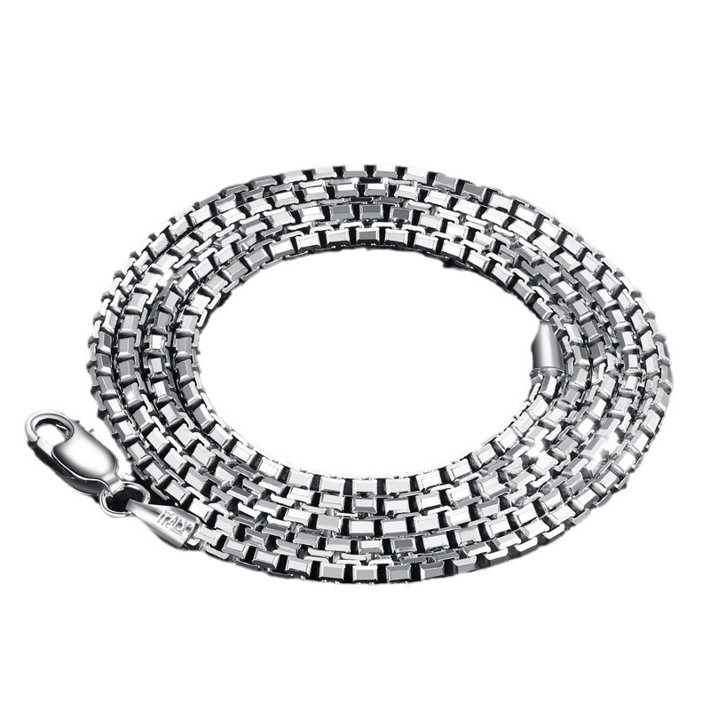 Pure Metal Geometric Box Chain Necklace Silver Color Solid 925 Sterling Silver Polished No Pendant Minimalist Unisex Short Chain Necklace 2mm Fashion Jewelry Gift