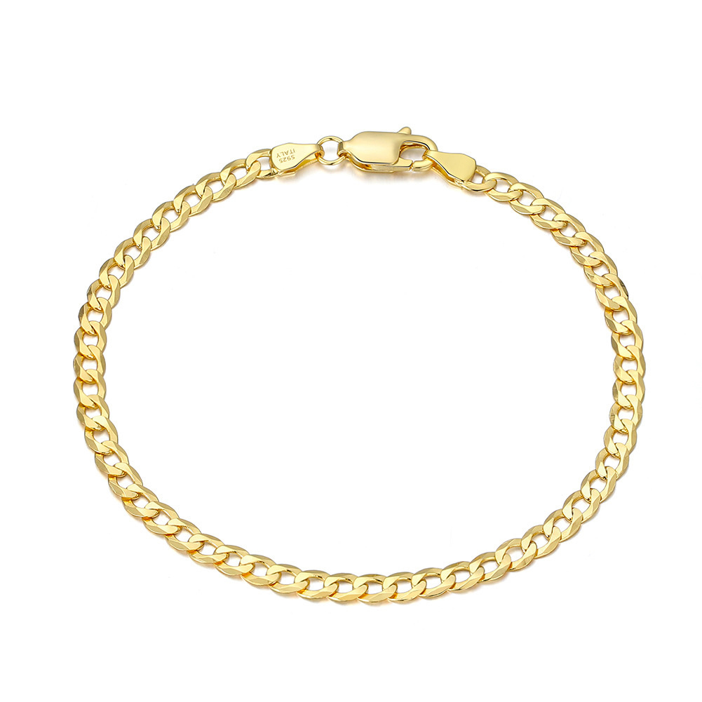Women Men Modern Fashion Jewelry Minimalist Flat Cuban Link Chain 925 Sterling Silver Bracelet
