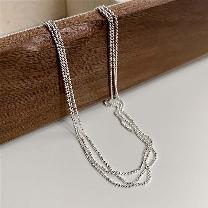 Three Layer Shimmering Wave S925 Sterling Silver Bead Chain Necklace Necklace