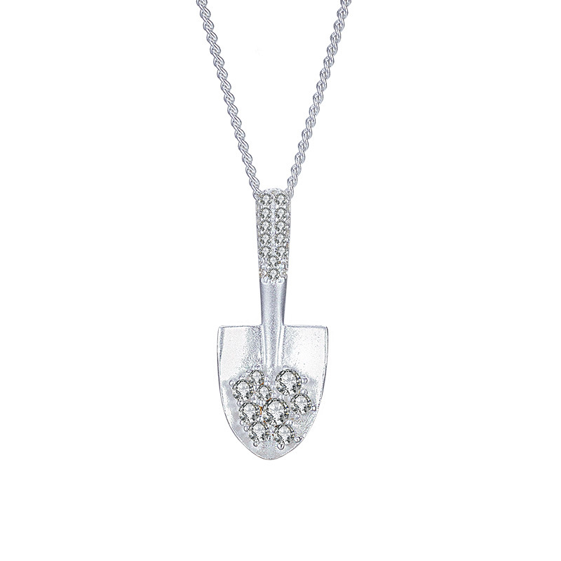 Shovel Pendant Amazing Crystals 925 Sterling Silver Geometric Chain Necklace For Women Minimalist Light Luxury Clavicle Necklace Elegant Fashion Office Casual Party Gift Jewelry