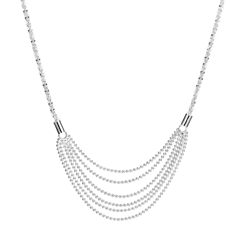Women Minimalist Elegant Fashion Party Holiday Gift Jewelry Geometric Line Chain S925 Sterling Silver Multi Layer Bead Tassel Drape Necklace