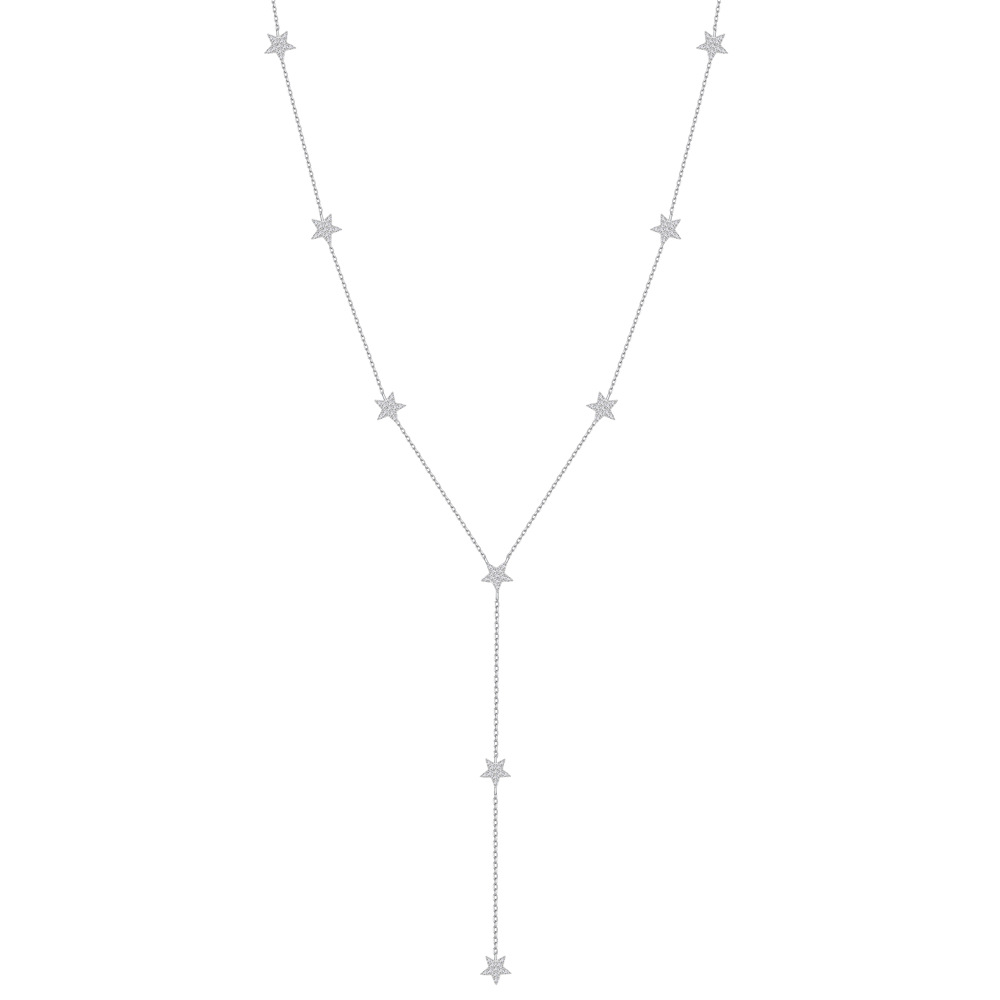 Star Tassel Lariat Necklace White Gold Color S925 Sterling Silver Long Y Necklace