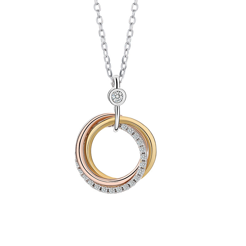 Amazing Crystals Geometric S925 Sterling Silver Triple Interlocking Circle Pendant Necklace
