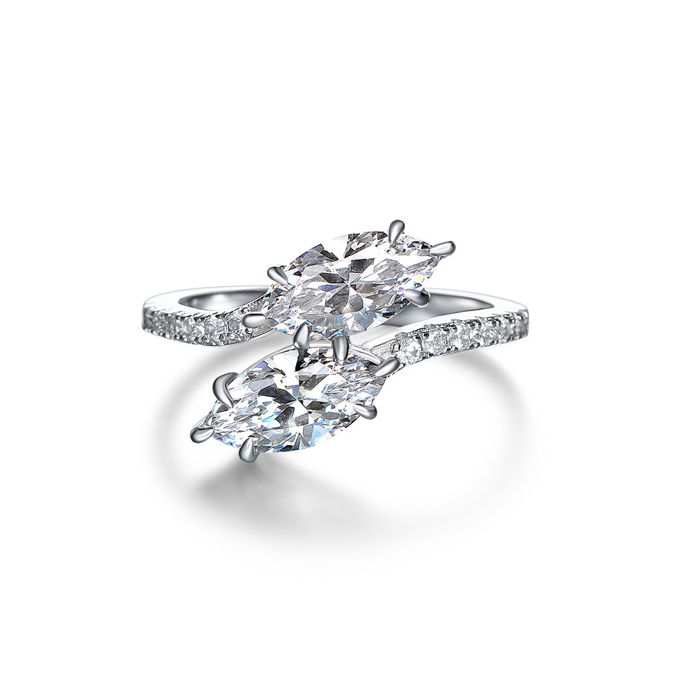 White Amazing Crystals Double Marquise-Cut Interlaced 925 Sterling Silver Ring