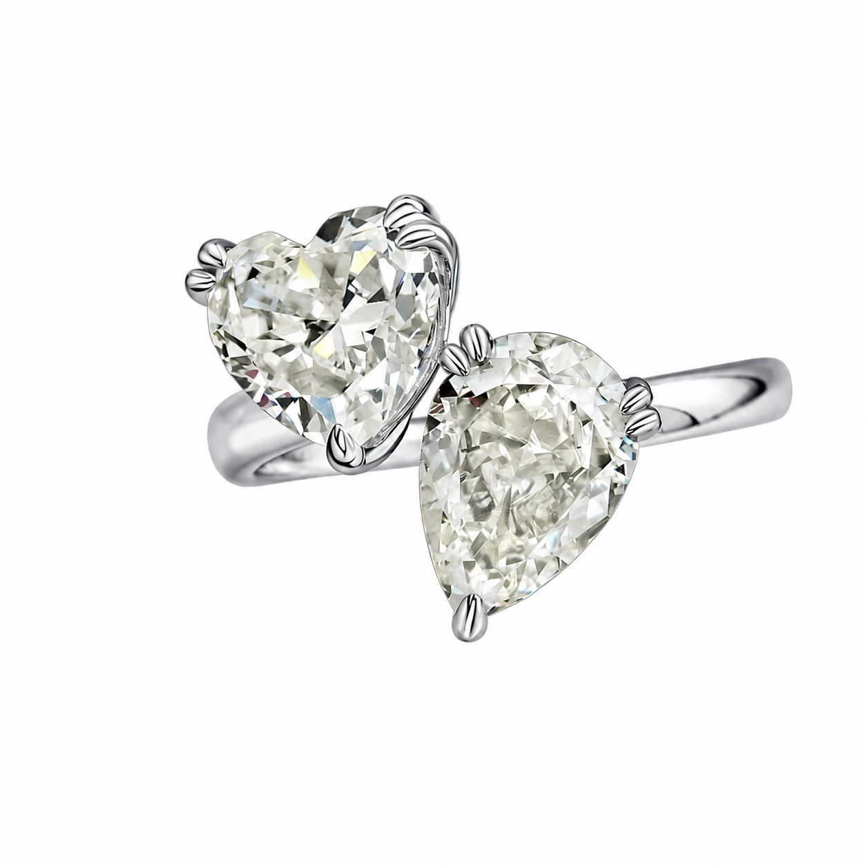 925 Sterling Silver Amazing Crystals Heart-shaped Pear-shaped cut Gemstones Ring