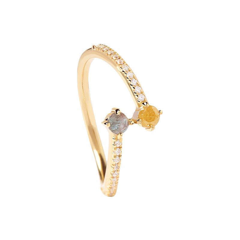 Amazing Crystals Open Adjustable Ring 925 Sterling Silver Minimalist Pave Band Dual Round Stone Fashion Ring