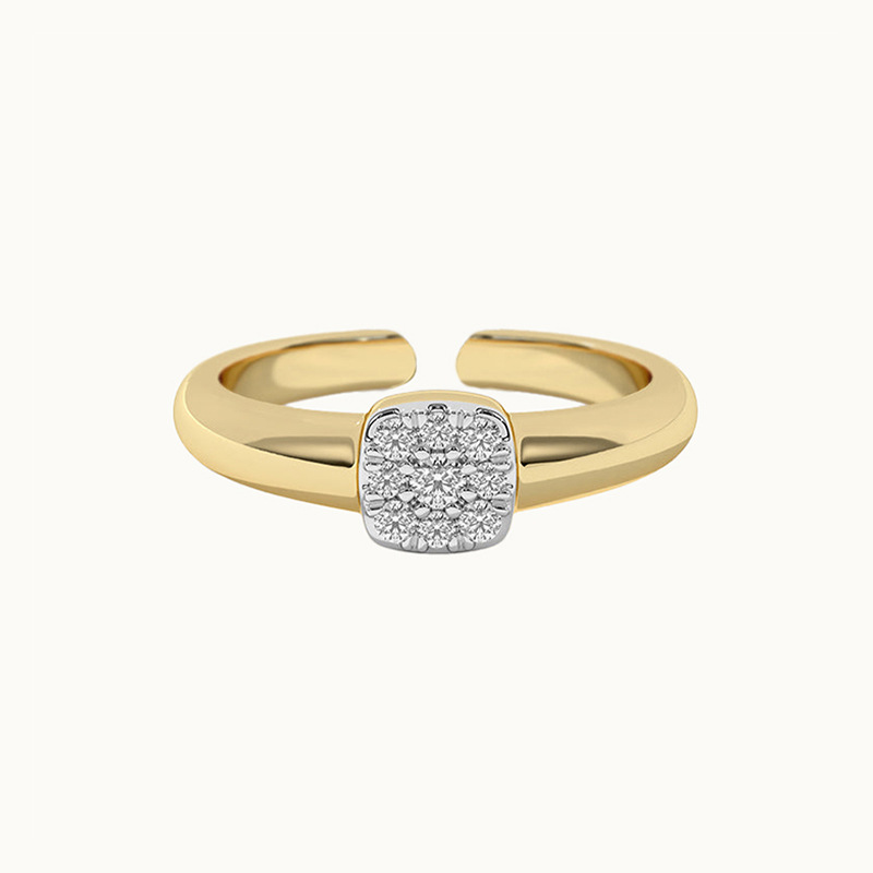 Geometric 925 Sterling Silver Square Cushion Cluster Amazing Crystals Open Adjustable Ring