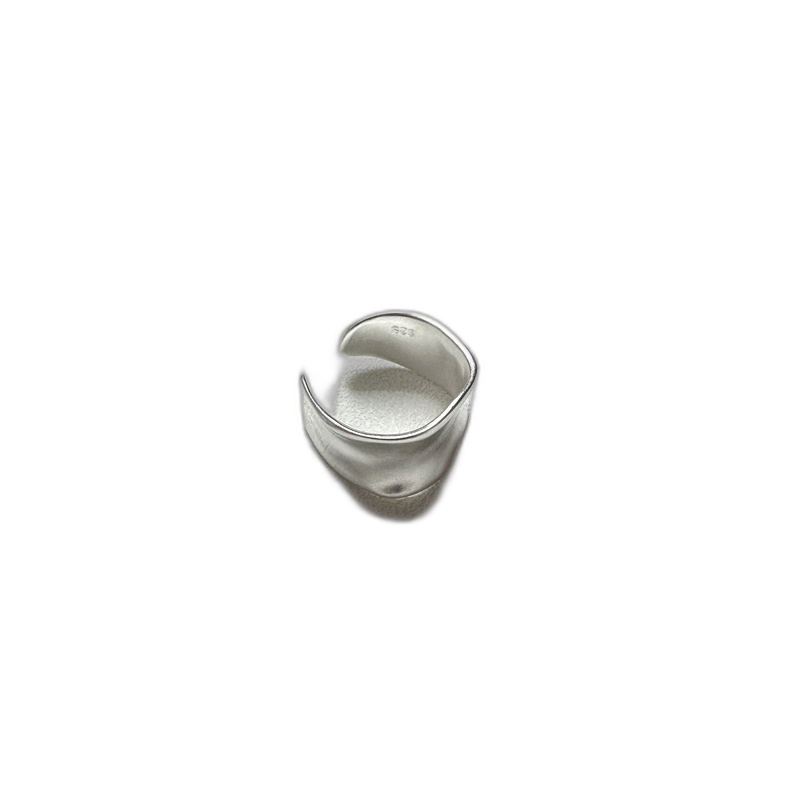 Wide Band Irregular Wave Silver Color Solid 925 Sterling Silver Adjustable Open Ring