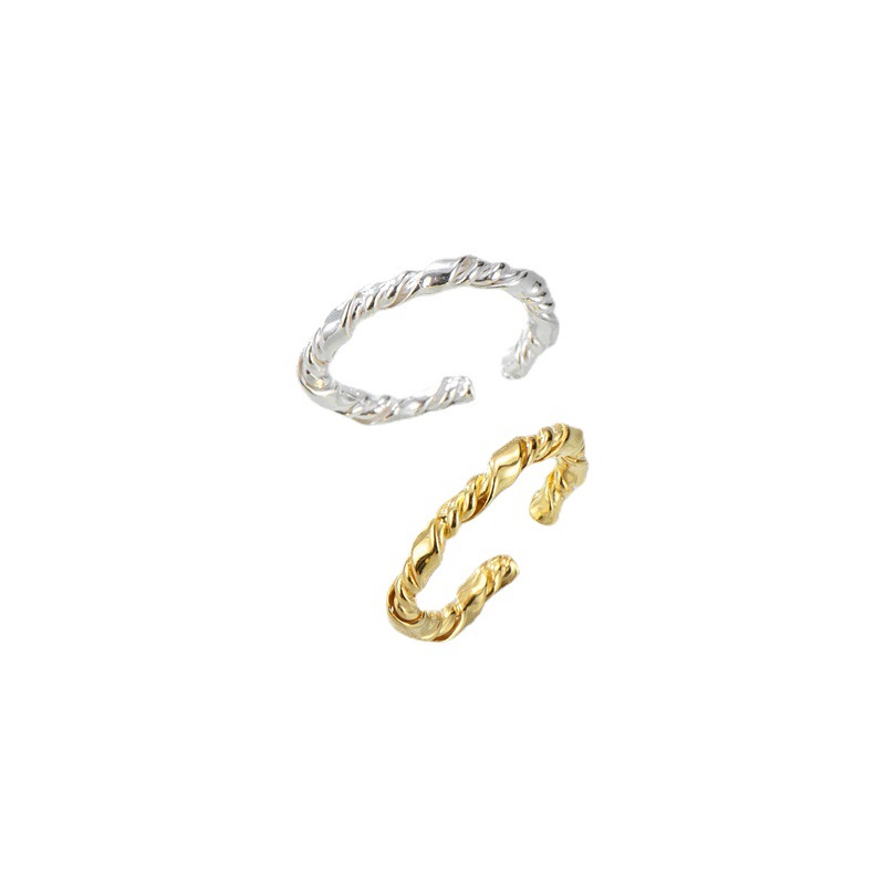 Twisted Rope Texture S925 Sterling Silver Polished Minimalist Fashion Open Adjustable Ring
