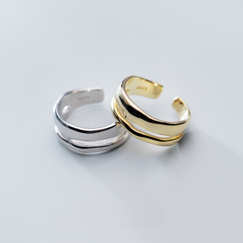 Pure Metal Minimalist Double Layer Smooth S925 Sterling Silver Open Adjustable Ring