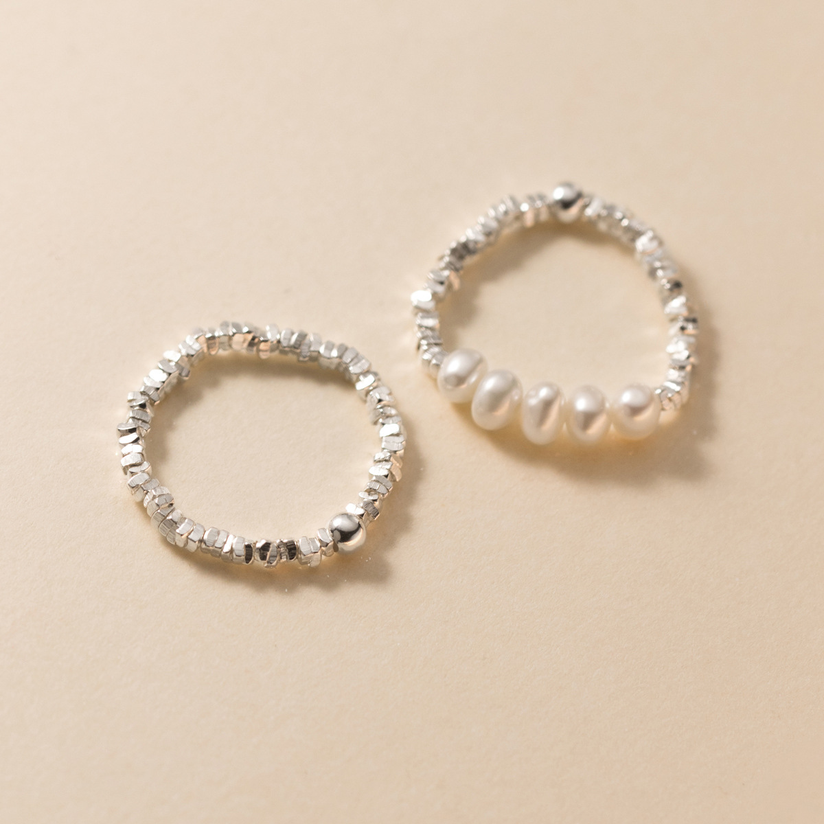 Pearl Pure Metal Textured Beaded S925 Sterling Silver Adjustable Ring