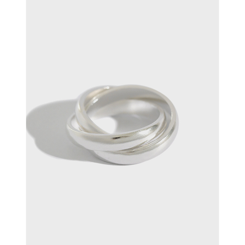 Elegant Geometric Design Pure Metal S990 Silver Intertwined Lines Closed Ring