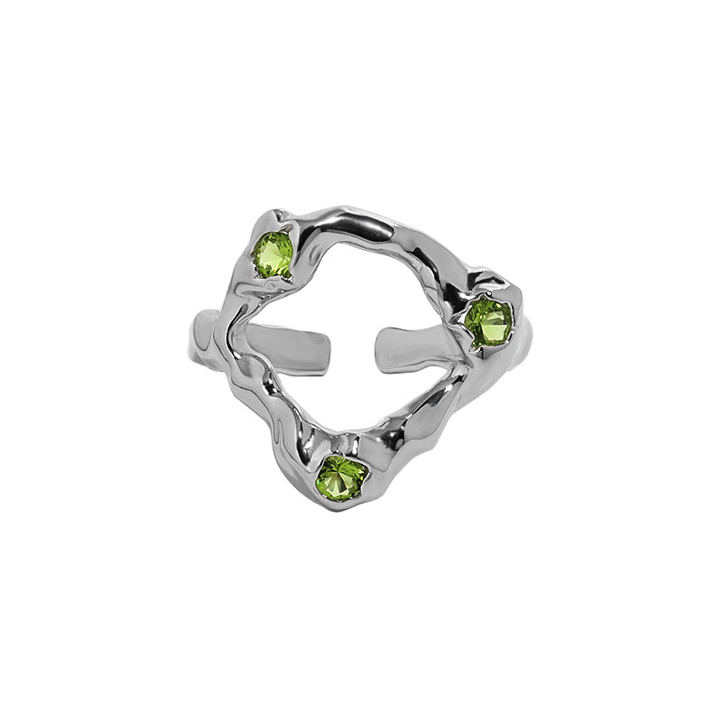 Irregular Geometric Design Amazing Crystals Adjustable 925 Sterling Silver Ring