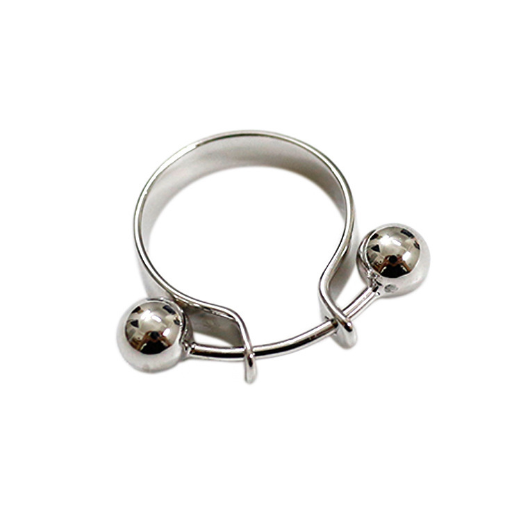 Geometric Double Ball Design 925 Sterling Silver Minimalist Adjustable White Gold Plated Ring
